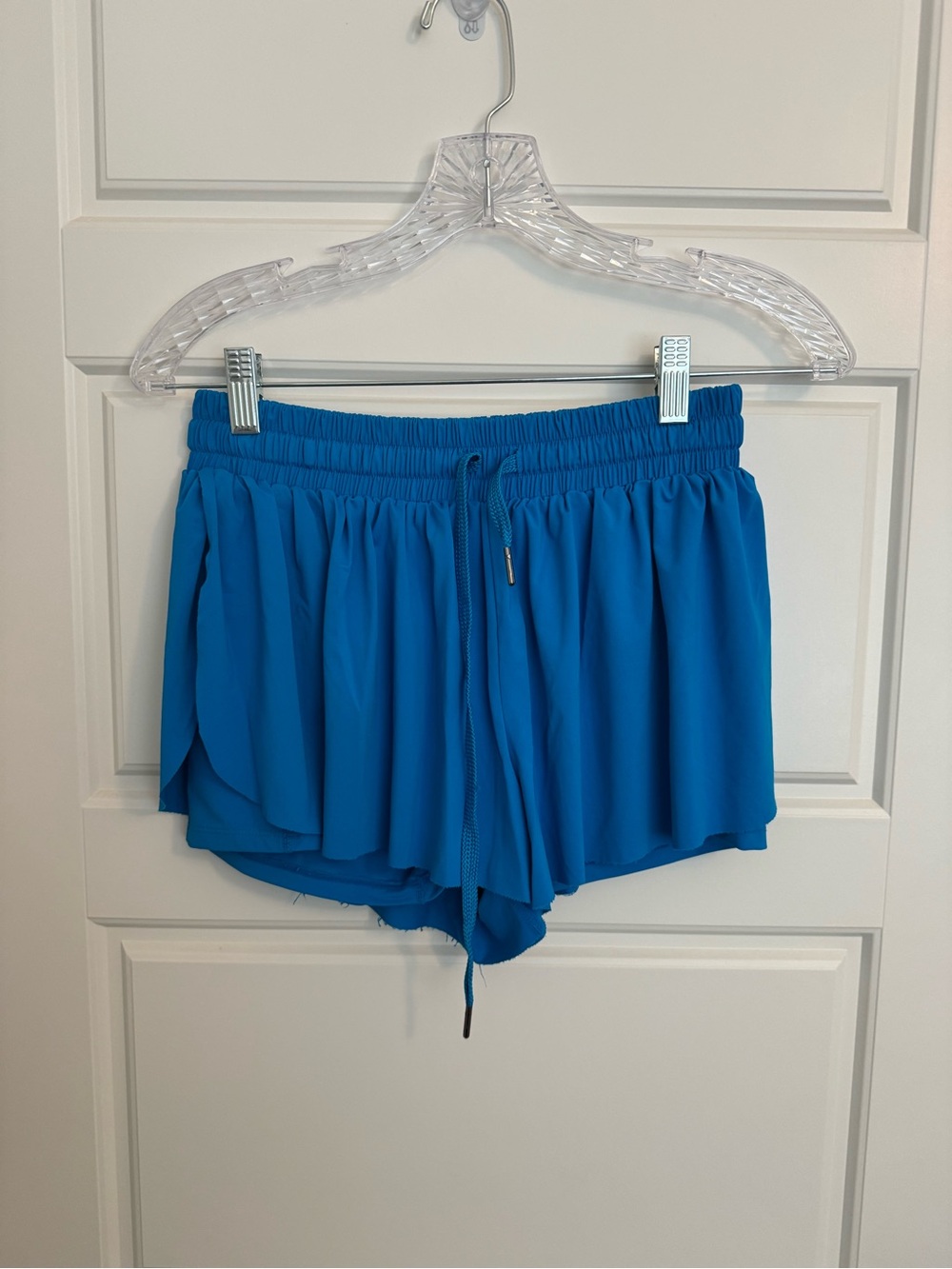 Layered Drawstring Active Shorts in Bright Blue